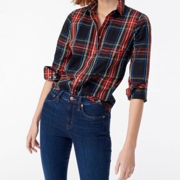 NWT J. Crew Slim Stretch Perfect Shirt Stewart Tartan- Size 4P - Picture 2 of 6